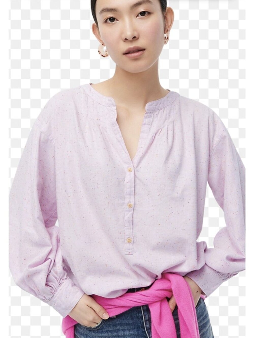 J.Crew Confetti Cotton Popover Blouse pink blush Size S 3/4 Sleeve Pintuck